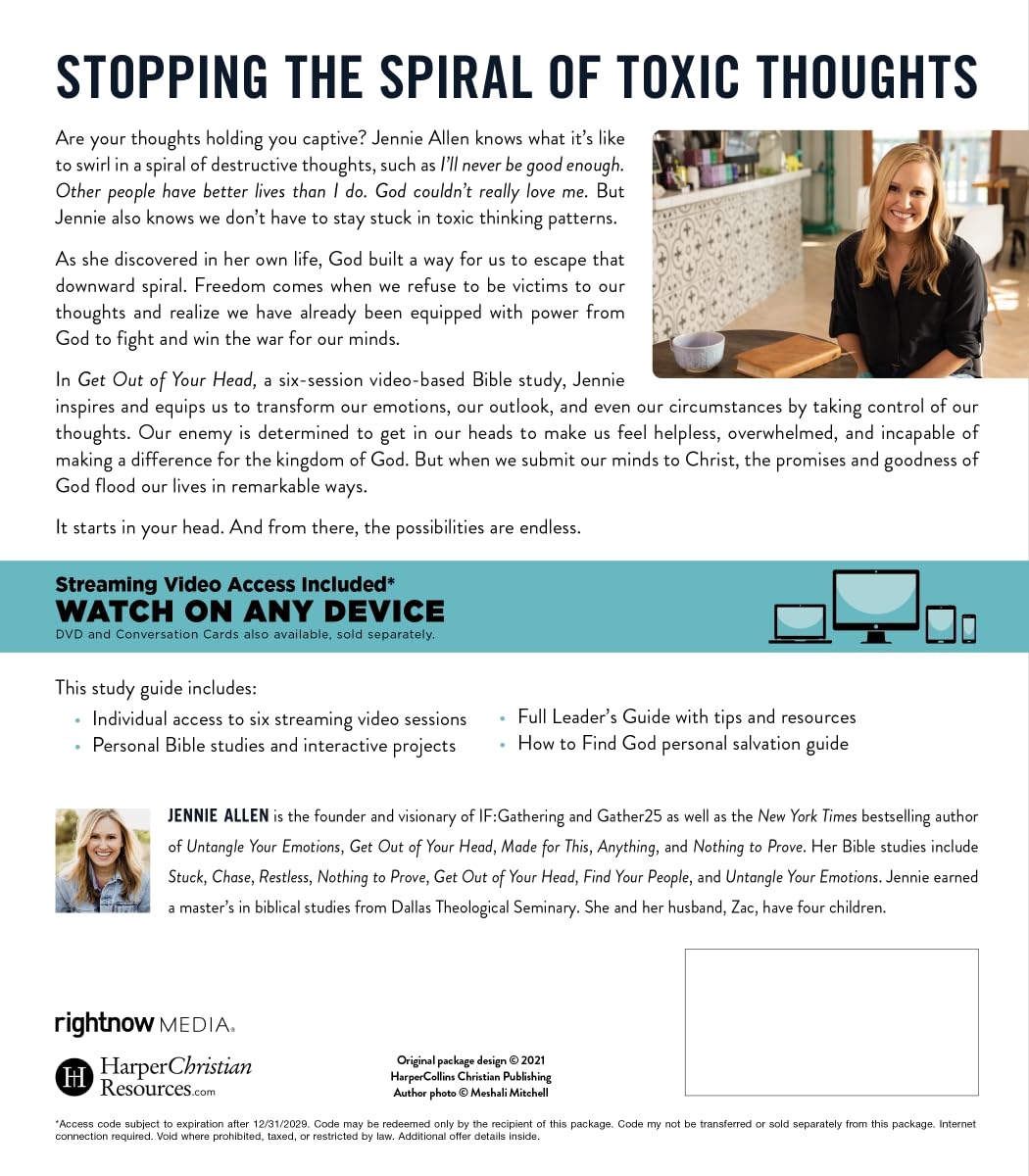 Get Out of Your Head Bible Study Guide plus Streaming Video, Updated Edition: Six-Session Bible Study in Philippians // Jennie Allen - passion resources